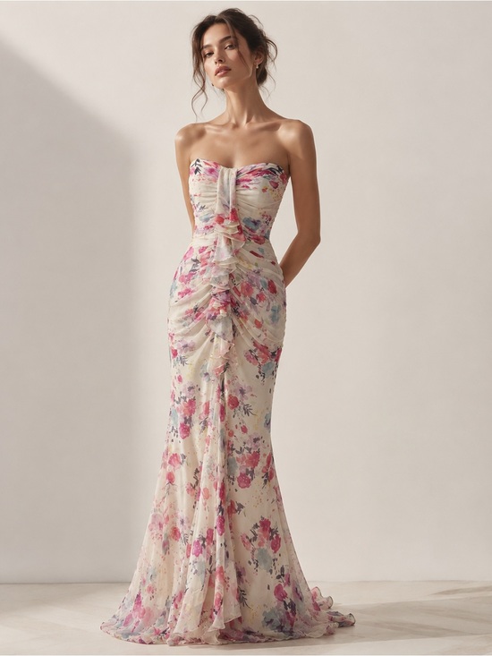 Jill Stuart Dresses & Skirts - Jill Stuart 2012 Silk Floral Ruffle Gown Size 8 Fits 4/6 MSRP $448